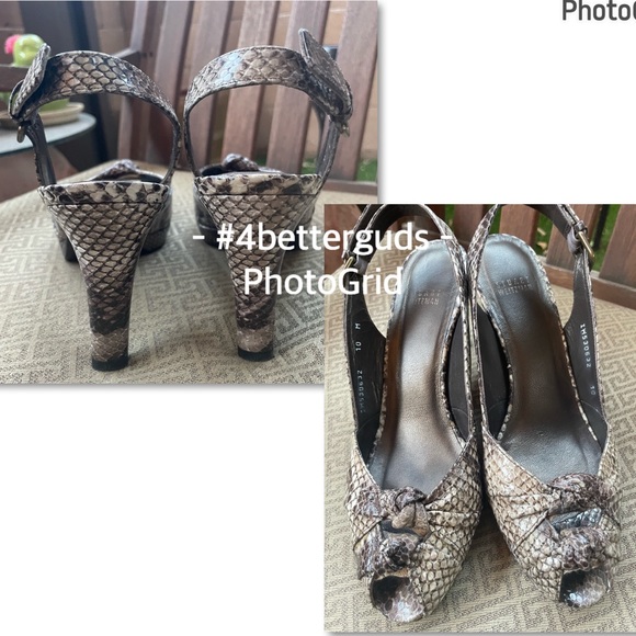 Stuart Weitzman Snake Embossed Platform Peep Toe Slingback High Heel Pumps 10 - Picture 2 of 16